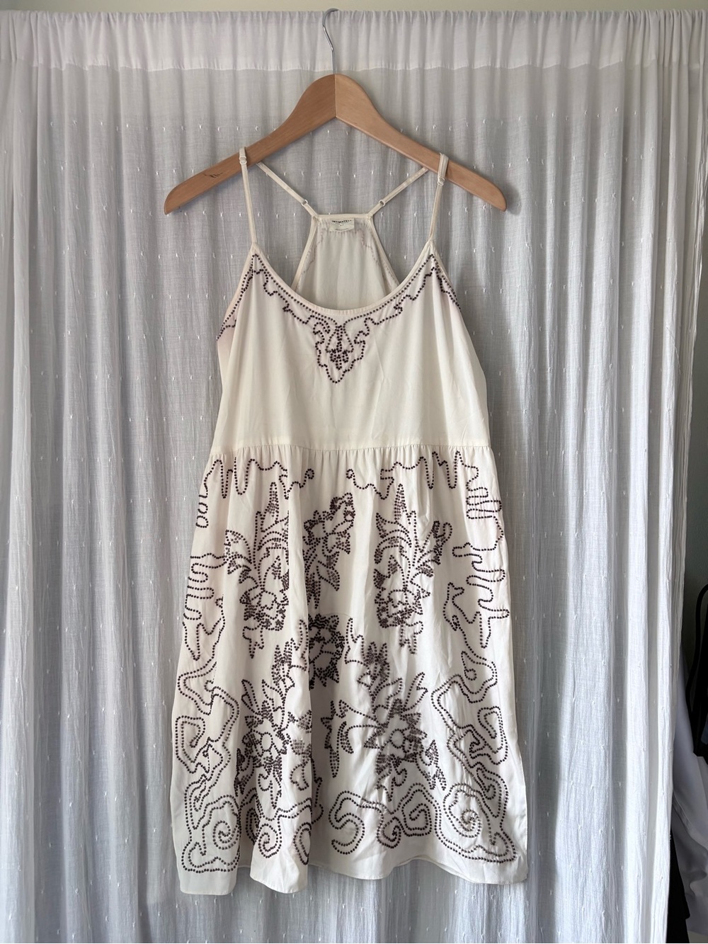 Intimately Free People Cream Midi Dress with Brown Embroidered Detail